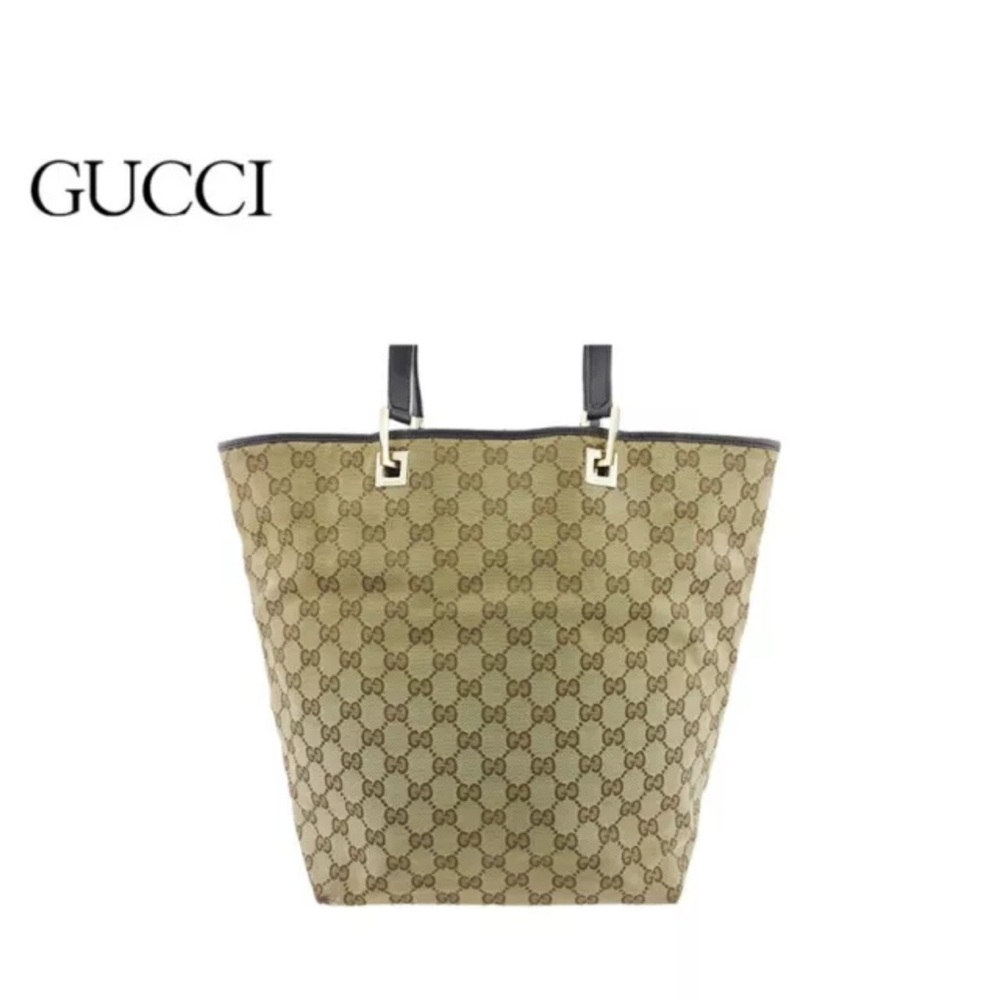 GUCCI Tote Bag GG Canvas Beige Canvas x Leather Authentic Used T22602
